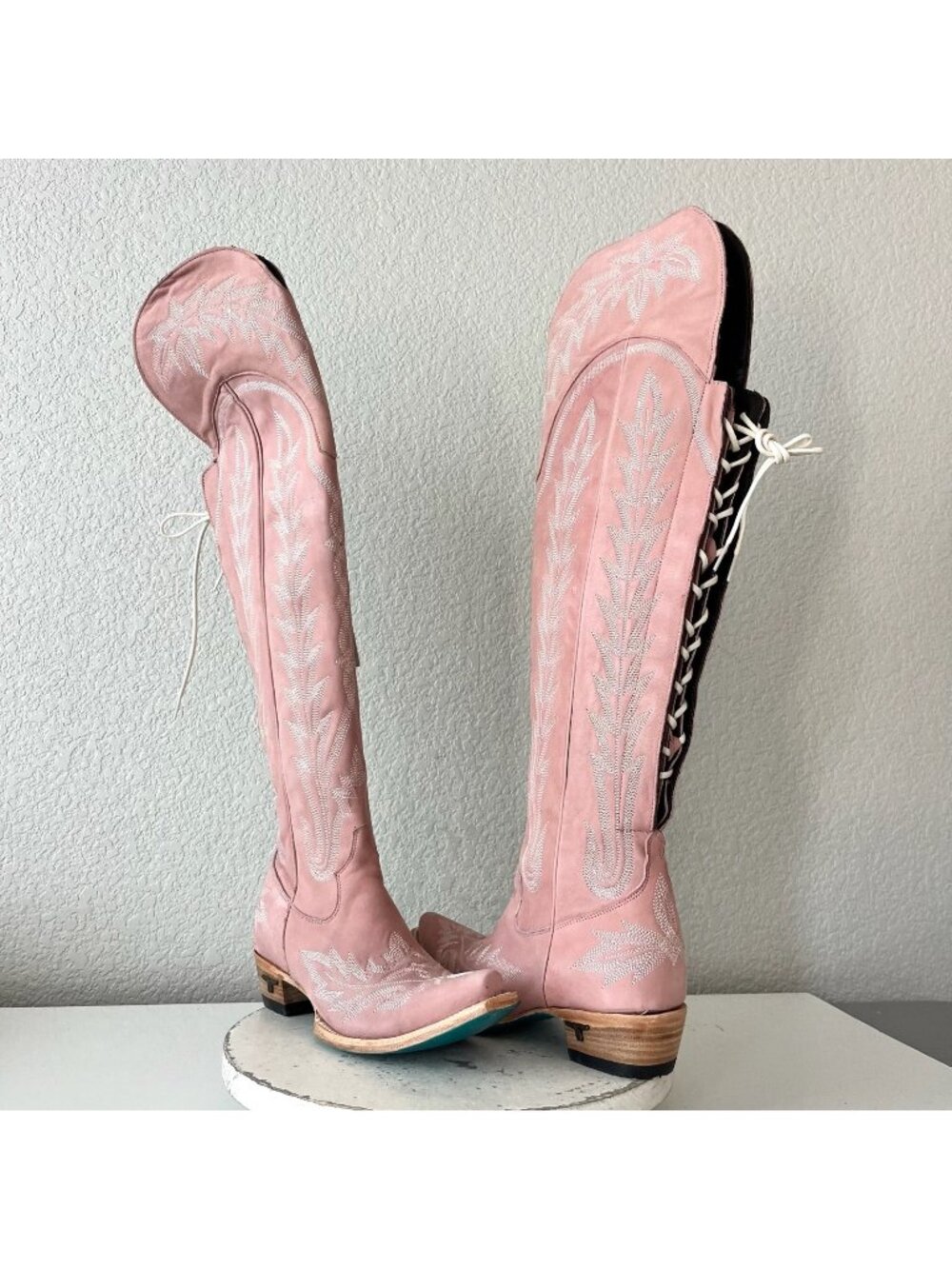 Lane LEXINGTON Over the Knee Womens Cowboy Boots Pink Western Snip Toe Tall 8.5